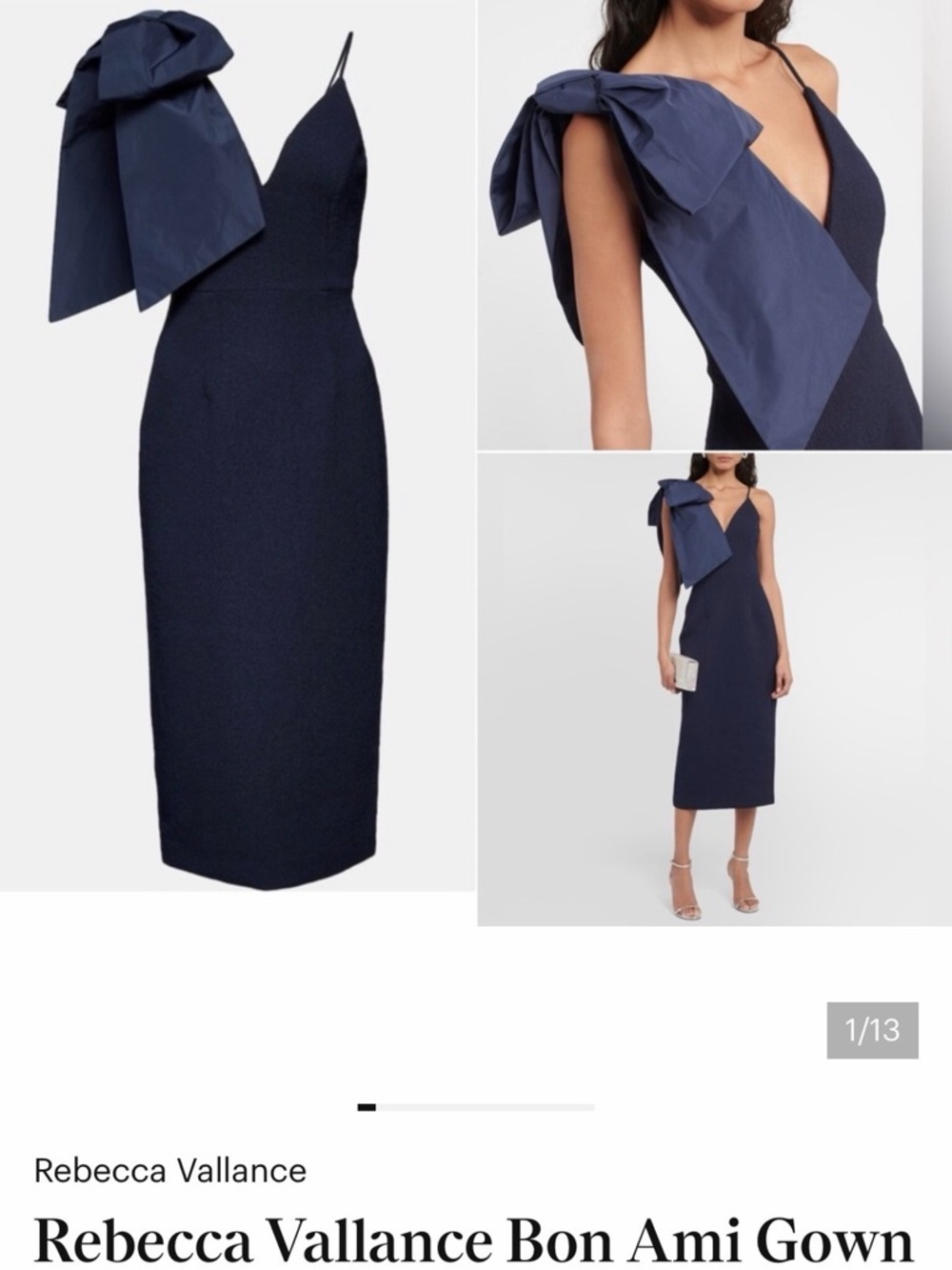 Rebecca Vallance Navy One-Shoulder Midi Dress with Oversized Bow